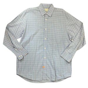 Banana Republic Mens Button Front Shirt Blue Tattersall Pocket 100% Cotton XL